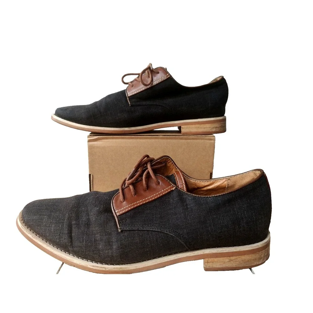Giorgio Brutini Mens Shoes Sz 11 Oxfords Derby Linen Canvas Black Brown Heel Tap